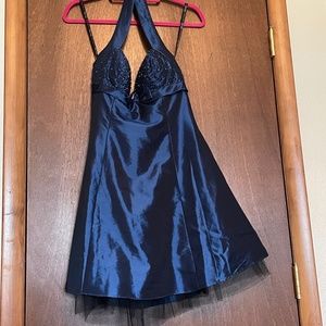 Short Navy Blue Halter Dress